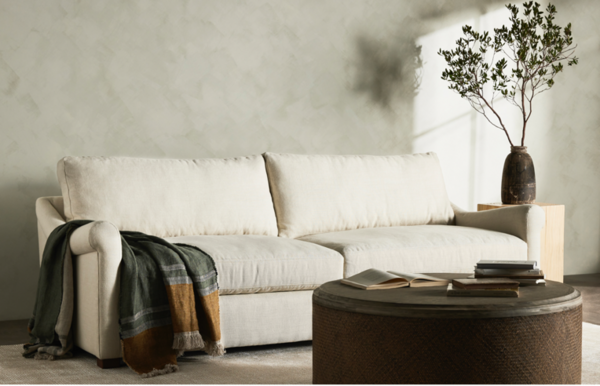 Introducing the Bridges sofa, designed with plush feather-blend cushioning in sustainable Belgian linen