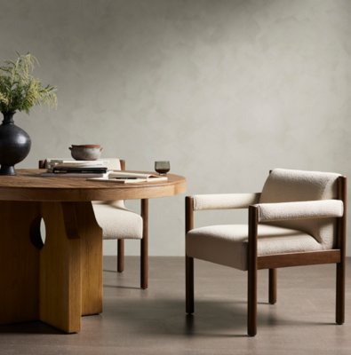 Stain-resistant, bleach-cleanable Fiqa upholstery distinguishes the Redmond dining armchair.