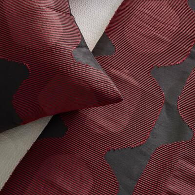 Part of The Met x Ann Gish collection, the textural fabric of Lantern, a clean and modern pattern inspired by Japanese lights, is rendered in Black/Red and White/White. Available as a duvet, pillow, sham and throw. 43% cotton, 25% linen, 22% viscose, 10% polyester 