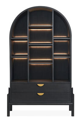 A curved, modern take on the classic curio, the Holden cabin is backlit with LED lights on dimmers.