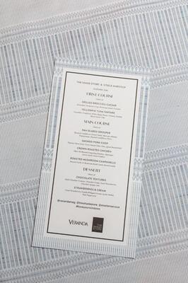 A custom table runner and the event’s invitation were bedecked in Jasmine in Sky, a pattern from Victoria Hagan’s collection for The Shade Store