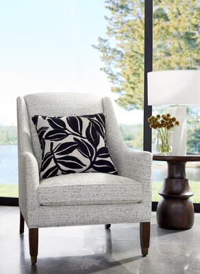 Shelton wing chair in Adira woven fabric with pillow in Kona woven fabric