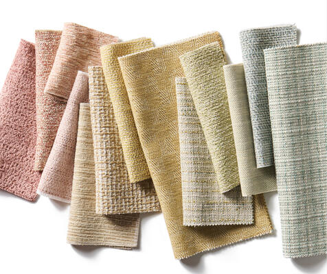 Refined pastels and intricate weaving define Fabricut’s Tile palette of Crypton Home fabrics