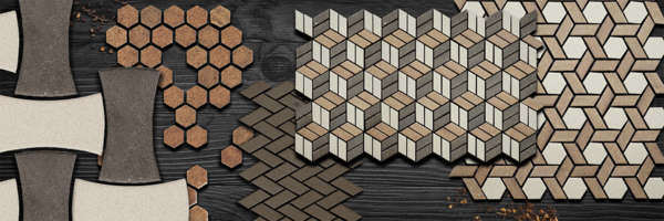 Henro series unglazed porcelain in assorted patterns and color options from the Zen+Clay collection, Heritage Tile