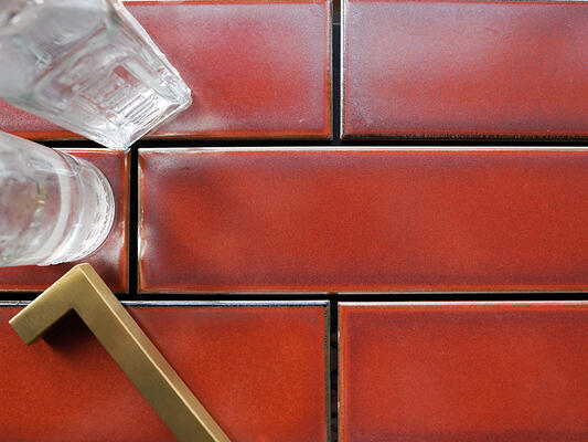 Godai series glazed porcelain rectangular field tile in Plum Red from the Zen+Clay collection, Heritage Tile