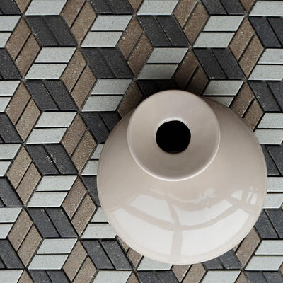 Henro series unglazed porcelain in polychrome Cube Lattice pattern from the Zen+Clay collection, Heritage Tile