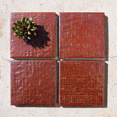 Orimono series glazed porcelain fabric-texture field tile in Brick from the Zen+Clay collection, Heritage Tile