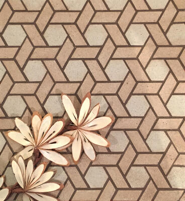Henro series unglazed porcelain in polychrome Lattice Weave pattern from the Zen+Clay collection, Heritage Tile