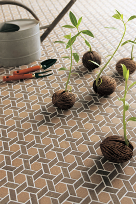 Henro series unglazed porcelain in polychrome Lattice Weave pattern from the Zen+Clay collection, Heritage Tile