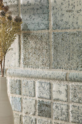 Miyabi series glazed porcelain featured with torn-edge field tile in Icy Blue from the Zen+Clay Collection, Heritage Tile