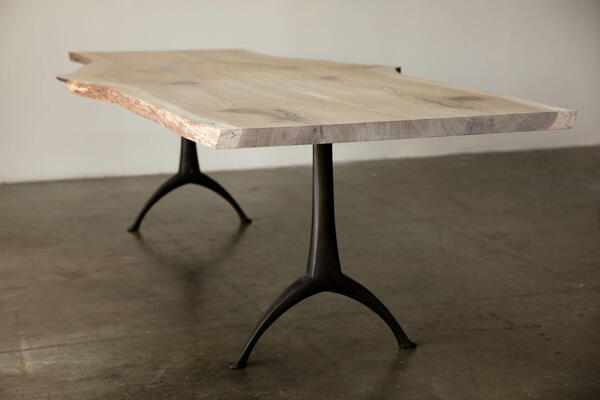 This urban farmhouse pedestal dining table base combines modern and traditional design and production technology. The marriage results in an iconic pairing. The Legacy base table works with live edges or traditional edge details. Use a live edge dining table for daily meals or as a desk.