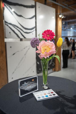 Benjamin Moore “Toronto Edit” cards were displayed in conjunction with colorful florals