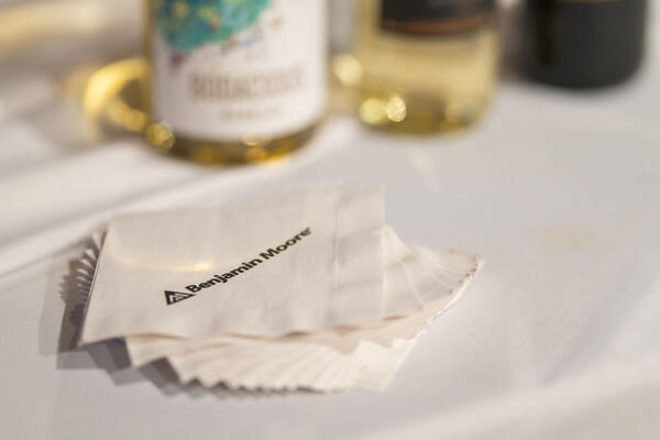 Branded napkins were offered to guests as they enjoyed cocktails and canapés