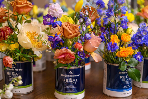 Guests were gifted mini floral arrangements in Regal Select quart cans