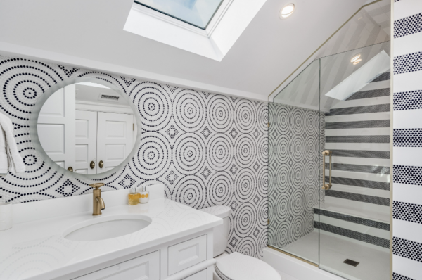 Playroom Bathroom Renovation with Tile Pattern Play and Clean Finishes