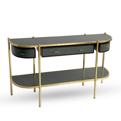 Cole Porter console table with drawers and leather-wrapped surfaces