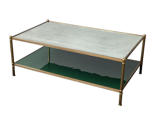 Cole Porter coffee table with antiqued mirror and wavy lacquer bottom shelf