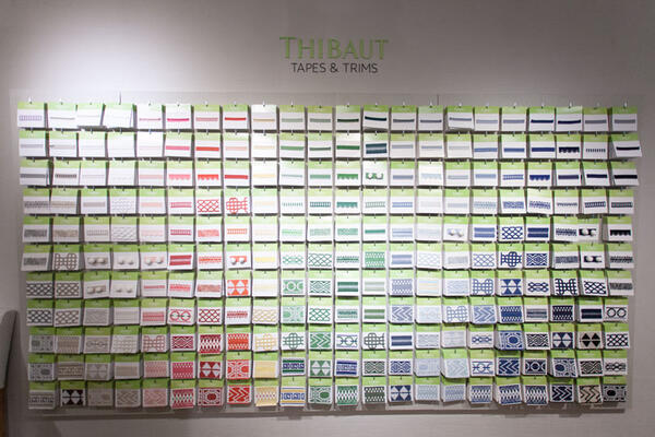 A display of tapes and trims at Thibaut