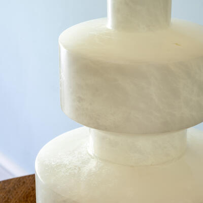 The natural veining in the alabaster makes each Shoreham table lamp unique