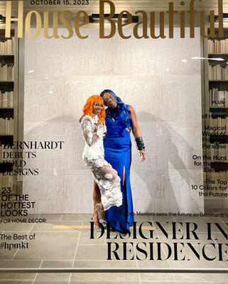 Tavia Forbes and Monet Masters pose for the larger-than-life House Beautiful “cover”