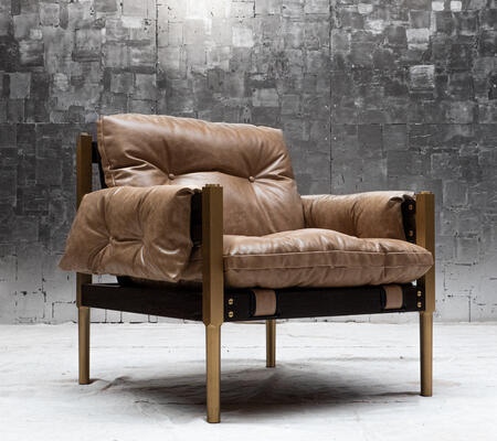 Campanha club chair: Classical campaign furniture creatively mixes with midcentury modernism in the Campanha collection. Infused with a rugged-meets-refined aesthetic, tufted leather upholstery details are offset by careful and precise facets of turned brass and dramatic wenge