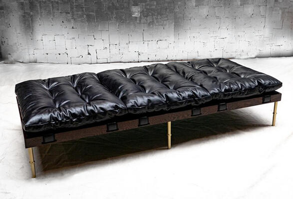 Campanha daybed: Classical campaign furniture creatively mixes with midcentury modernism in the Campanha collection. Infused with a rugged-meets-refined aesthetic, tufted leather upholstery details are offset by careful and precise facets of turned brass and dramatic wenge