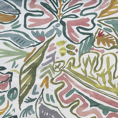 Aquarius, available in two distinct colorways, presents an imaginative watercolor botanical on a crisp 100 percent cotton ground