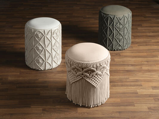 Explore the new macramé collection featuring the Analee and Estelita stools