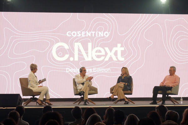 Kerrie Kelly moderating the C.Next Designers keynote panel with Francisco “Paco” Martínez-Cosentino, Laura Kohler and Stanley Cheng