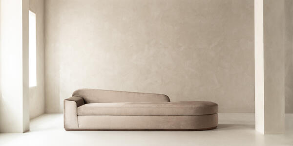 Groma daybed shown in Holland & Sherry wool twill and suede walnut • Made-to-order • Custom options available