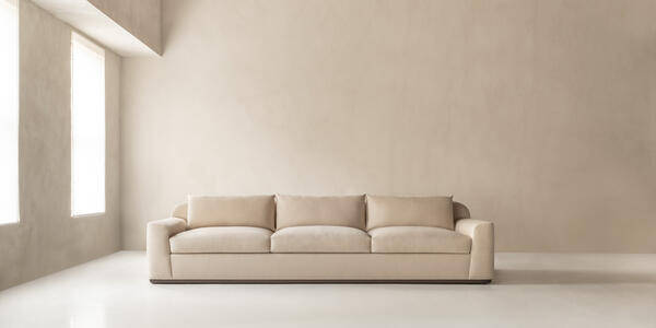 Groma sofa shown in silk velvet and silverwash walnut • Made-to-order • Custom options available