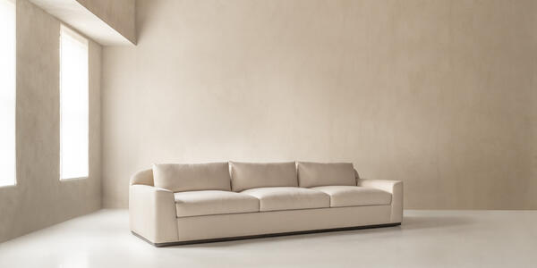 Groma sofa shown in silk velvet and silverwash walnut • Made-to-order • Custom options available