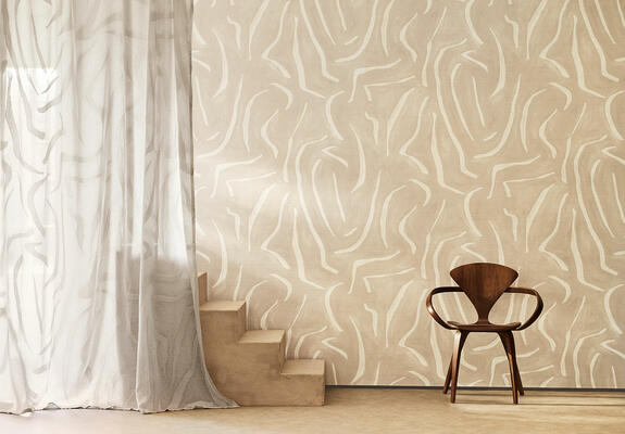 The Contour wallcovering sees sculptural outlines gracefully unfold in an organic display. Expertly printed on a textural grasscloth background, the painterly movement subtly resembles a natural plaster effect