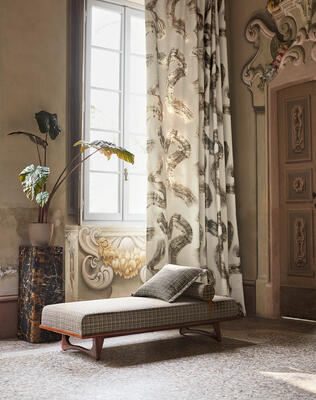 A canvas for boundless creativity, where abstract forms, bold painterly brushstrokes and imaginative designs come to life, this collection captures the essence of the unexpected and brings it into the realm of design through sophisticated jacquards, striking velvets, characterful prints, innovative embroideries and enchanting sheers