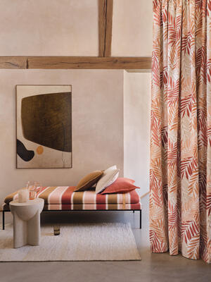 A celebration of Linara and all there is to love about this exquisite fabric, Toulin is a sophisticated and confident offering that embodies the unmistakable Romo handwriting printed on the acclaimed linen. A medley of refined prints, statement stripes and chic geometrics lives alongside painterly botanicals, each with a peach-skin softness created by the iconic Linara brushed finish. The designs are full of charming detail and depth of movement that exude a timeless luxury, all in a palette of bold and beautiful tones that bring joie de vivre to the collection. Complementary colors can be found in the Linara plain palette, which features an abundance of coordinating shades to choose from