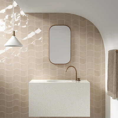 Trend 08/14, Unique Shapes: Wave tiles have a soft, calming effect and can be installed in a variety of ways  