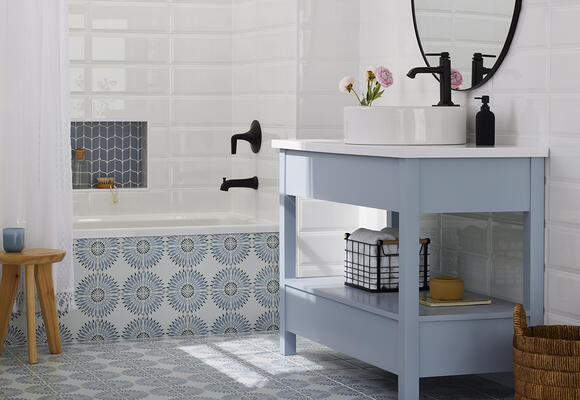 Trend 04/14, Blues and Greens: Soft blues evoke the calming sense of the ocean and are great for creating an oasis-like bathroom