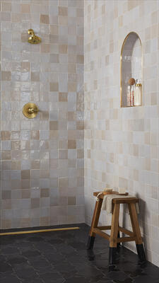 Trend 01/14, Zellige: Each tile is molded, chiseled and glazed by hand, resulting in slight color and surface variations from tile to tile. No two pieces are identical 