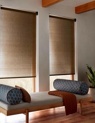 Ethereal woven-to-size grassweave windowcovering in new Serene colorway
