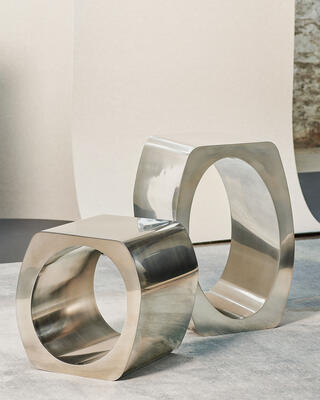 Skye stool and plinth in stainless steel