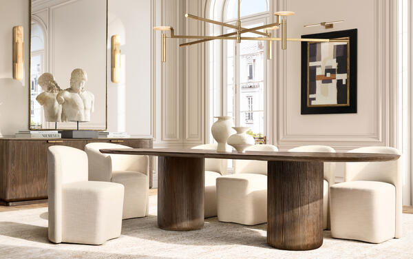 Ciro dining collection shown with the Aurelie dining chair