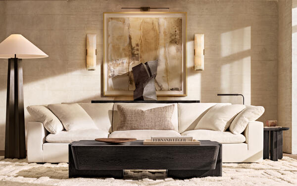 Brioni collection in Rustic Black Oak shown with the Cloud sectional and Lovall floor lamp