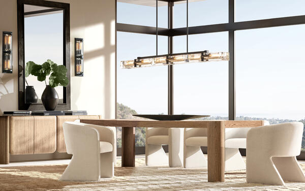Noma dining collection in Greige Oak shown with the Leo dining chair