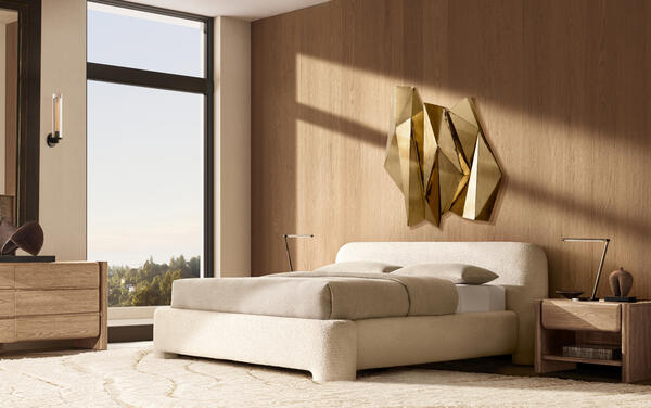 Noma collection in Greige Oak featuring the Lila bed
