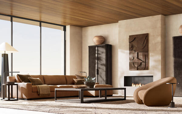 Trieste collection in Black Oak shown with the Modena track arm sectional