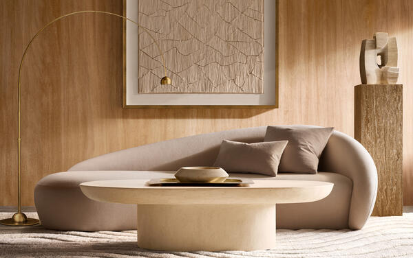 Reyna asymmetrical sofa shown with the Otto coffee table