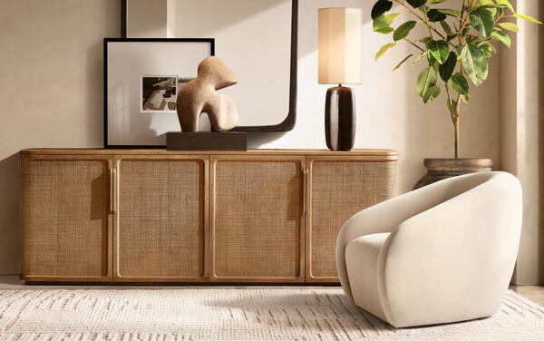 Trieste sideboard in Natural Oak shown with the Sofia chair
