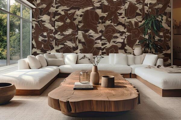 In the Wild hand-painted wallcovering in Brown Umber