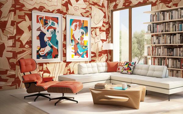 In the Wild hand-painted wallcovering in Cadmium Red
