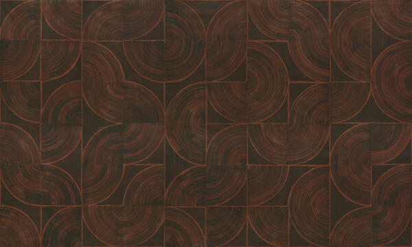 Reverie hand-painted wallcovering in Red Oxide: detail of a series of five 9-foot panels